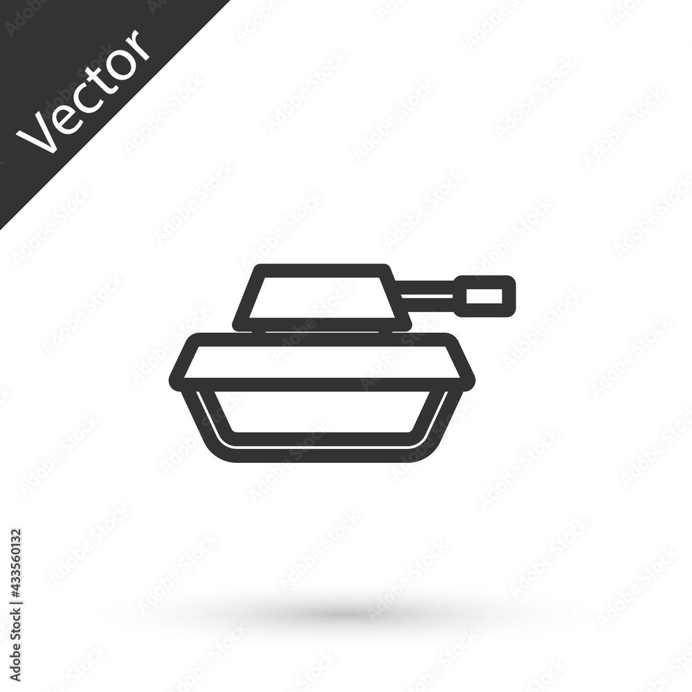 Grey line Military tank icon isolated on white background. Vector