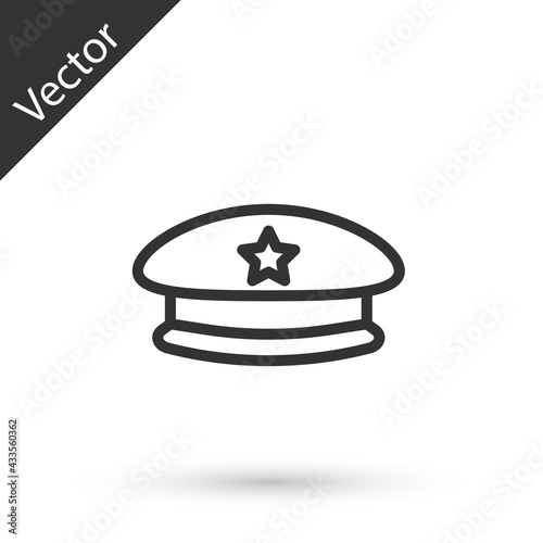 Grey line Military beret icon isolated on white background. Soldiers cap. Army hat. War baret. Vector
