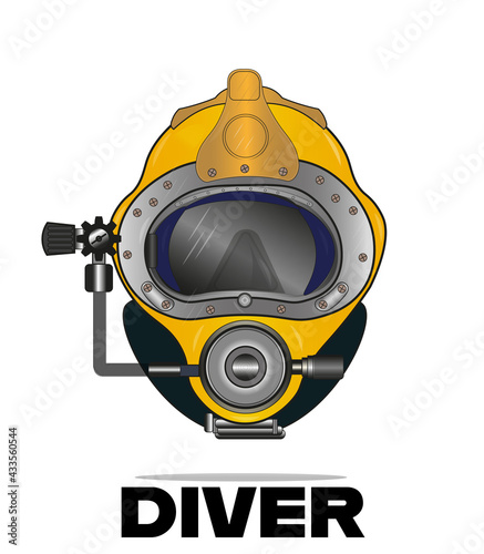 Yellow Diving helmet vector drawing on a white background photo