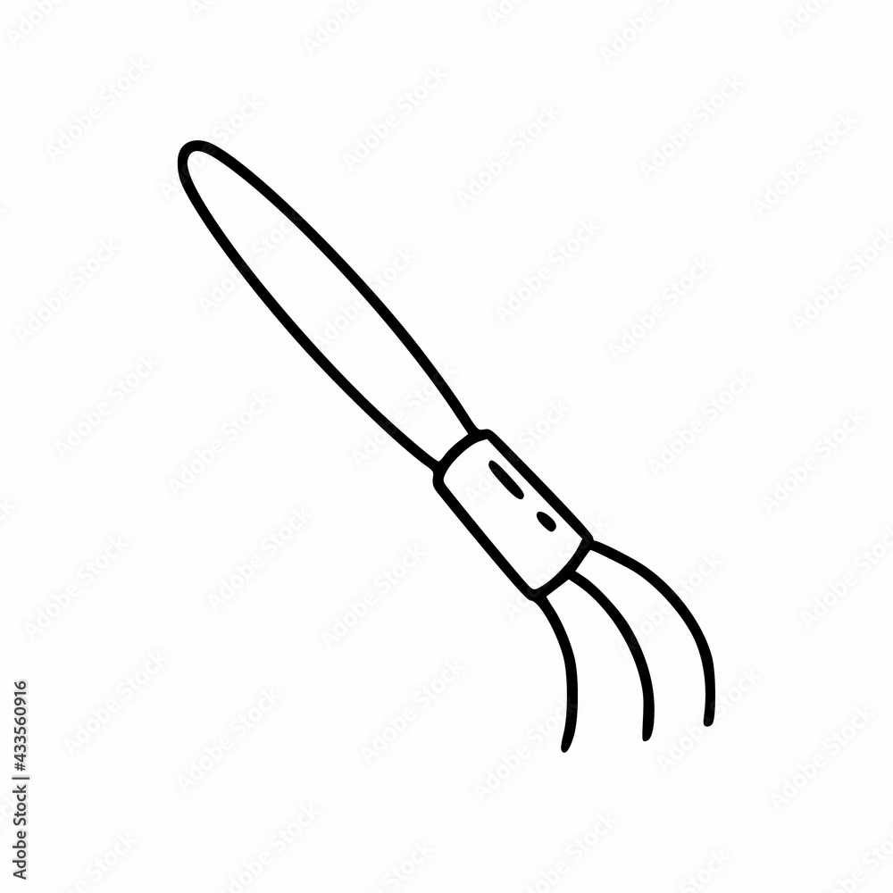 Obraz premium Small rake for working with ground. Garden tools. Vector illustration in doodle style.