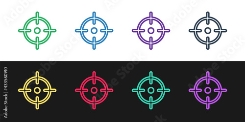 Set line Target sport icon isolated on black and white background. Clean target with numbers for shooting range or shooting. Vector