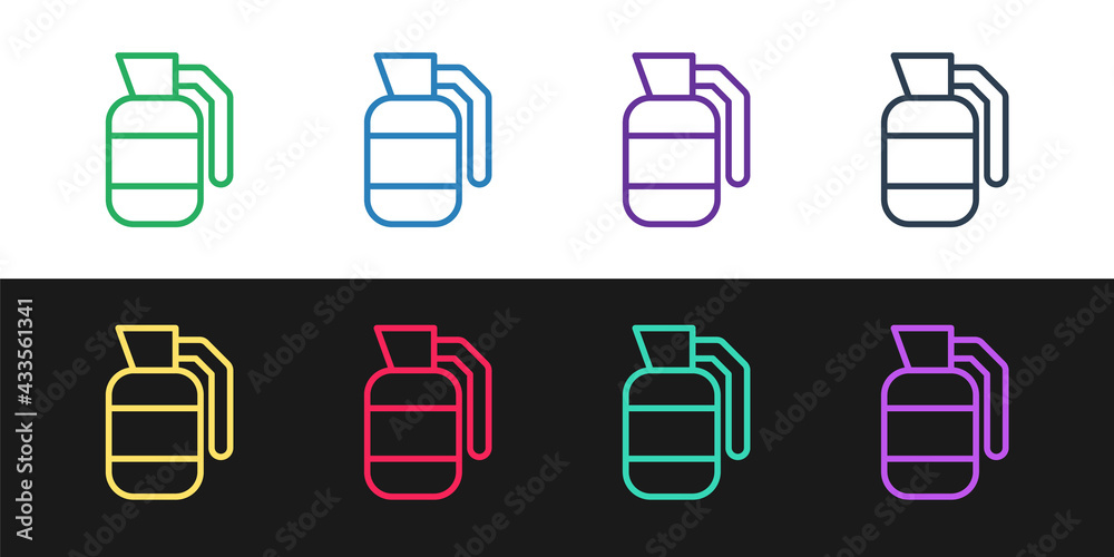 Set line Hand grenade icon isolated on black and white background. Bomb explosion. Vector Set line Hand grenade icon isolated on black and white background. Bomb explosion. Vector
