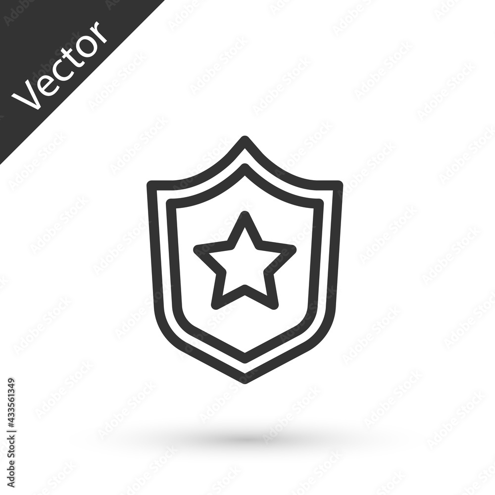 Grey line Police badge icon isolated on white background. Sheriff badge sign. Shield with star symbol. Vector