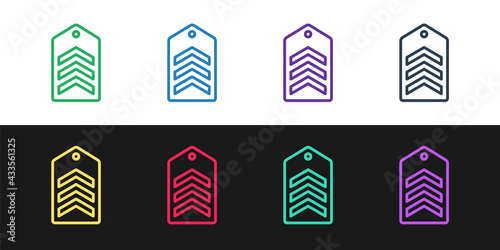 Set line Chevron icon isolated on black and white background. Military badge sign. Vector