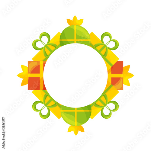 Frame with present boxes.