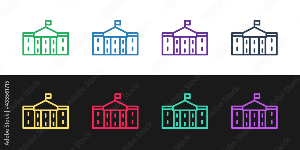 Set line United States Capitol Congress icon isolated on black and white background. Washington DC, USA. Vector