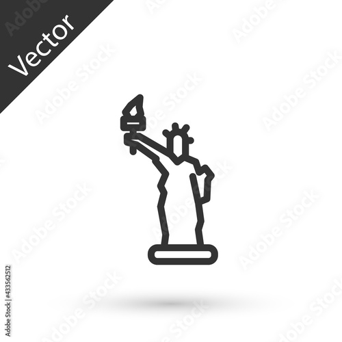 Grey line Statue of Liberty icon isolated on white background. New York, USA. Vector