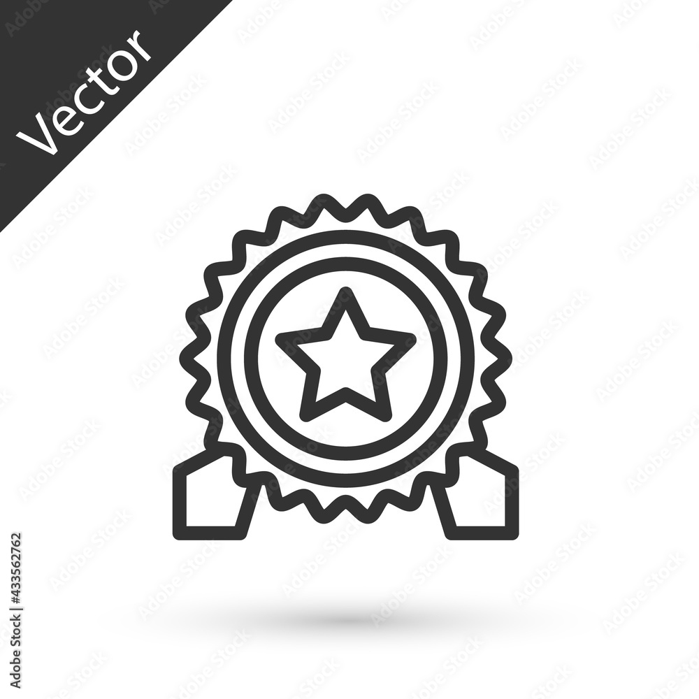Grey line Medal with star icon isolated on white background. Winner achievement sign. Award medal. Vector Grey line Medal with star icon isolated on white background. Winner achievement sign. Award medal. Vector