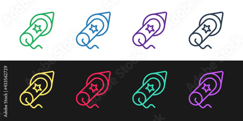 Set line Firework icon isolated on black and white background. Concept of fun party. Explosive pyrotechnic symbol. Vector © vector_v