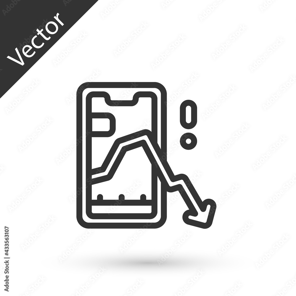 Grey line Mobile stock trading concept icon isolated on white background. Online trading, stock market analysis, business and investment. Vector