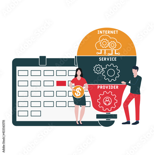 Flat design with people. ISP - Internet Service Provider acronym. business concept background. Vector illustration for website banner, marketing materials, business presentation, online advertising