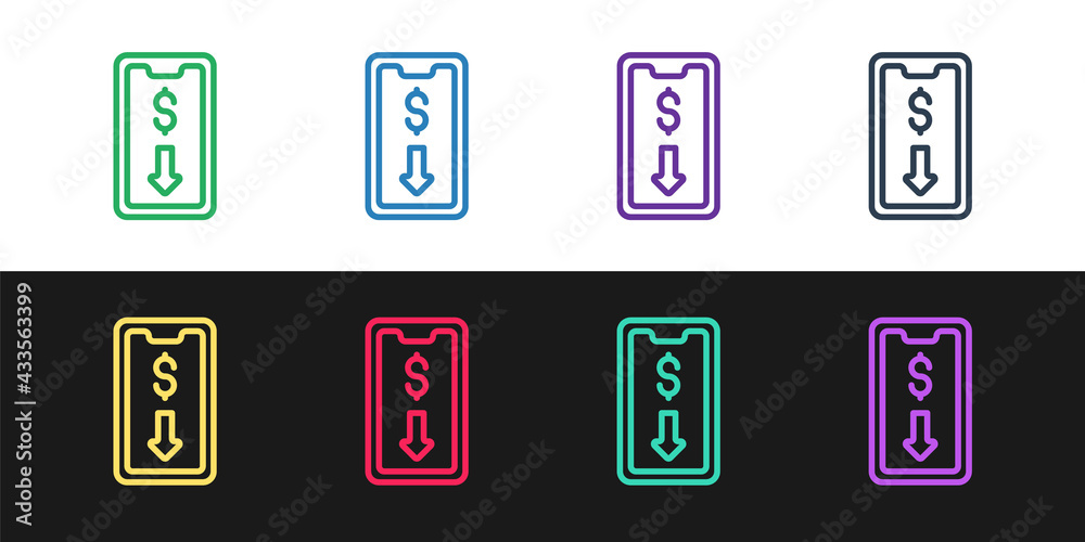 Set line Mobile stock trading concept icon isolated on black and white background. Online trading, stock market analysis, business and investment. Vector Set line Mobile stock trading concept icon isolated on black and white background. Online trading, stock market analysis, business and investment. Vector