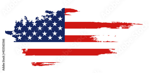 Flag of the United States of America, brush background. USA flag brush vector. Happy 4th of July USA Independence Day greeting card. Lettering and American flag grunge brush paint background.