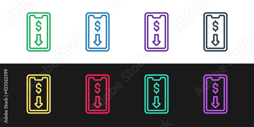 Set line Mobile stock trading concept icon isolated on black and white background. Online trading  stock market analysis  business and investment. Vector