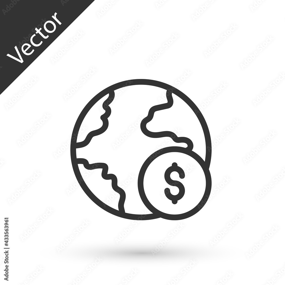 Grey line Global economic crisis icon isolated on white background. World finance crisis. Vector Grey line Global economic crisis icon isolated on white background. World finance crisis. Vector