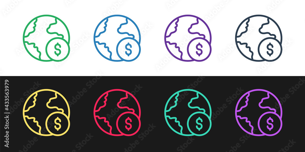 Set line Global economic crisis icon isolated on black and white background. World finance crisis. Vector Set line Global economic crisis icon isolated on black and white background. World finance crisis. Vector
