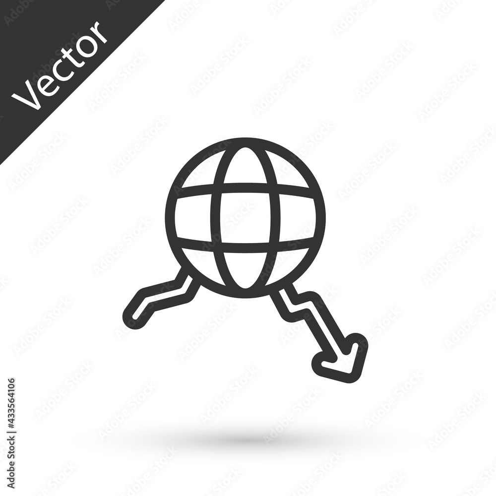 Grey line Global economic crisis icon isolated on white background. World finance crisis. Vector Grey line Global economic crisis icon isolated on white background. World finance crisis. Vector