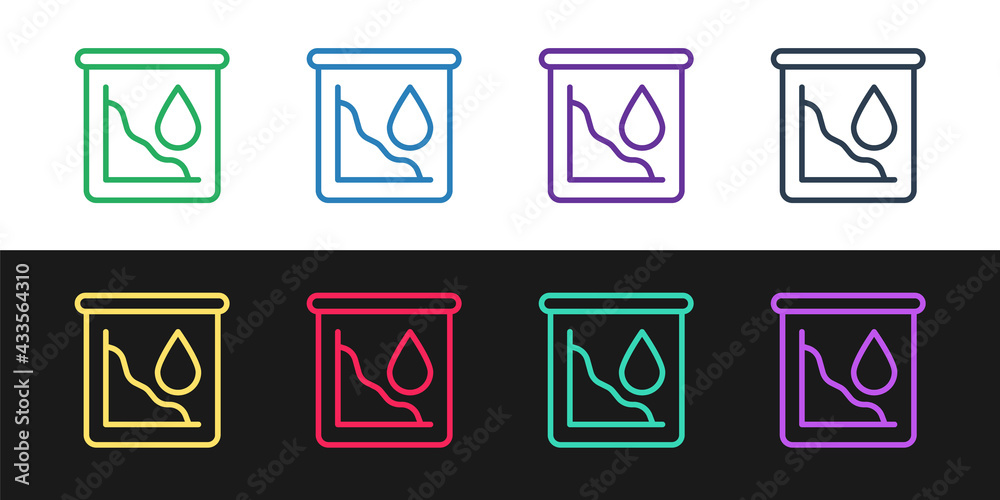 Set line Drop in crude oil price icon isolated on black and white background. Oil industry crisis concept. Vector Set line Drop in crude oil price icon isolated on black and white background. Oil industry crisis concept. Vector