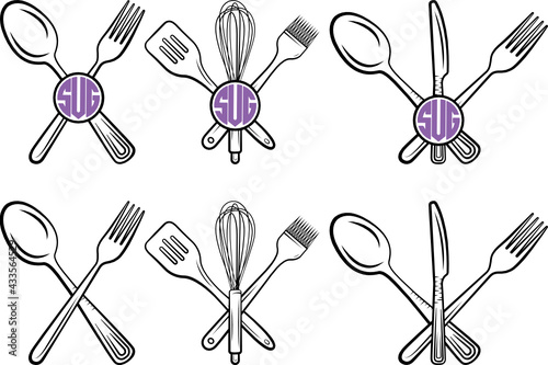 Kitchen Utensils Outline Monogram Svg Cut File | Kitchen Svg | Split Svg | Wisk Svg | Spatula Svg | Spoon Svg | Baking Utensils Svg