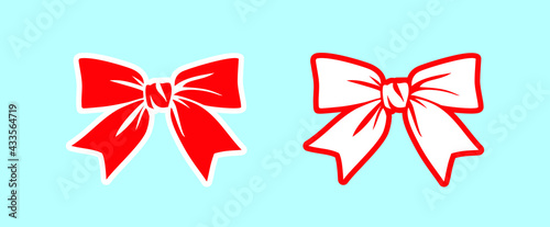 Red bow to decorate a gift or birthday greetings. Decor for postcards for New Year or Christmas. Vector illustration.
