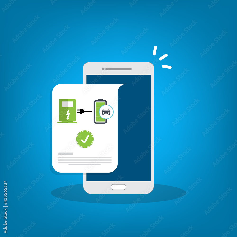 Electric car charging application on a mobile phone. Electric car charging application on a mobile phone.