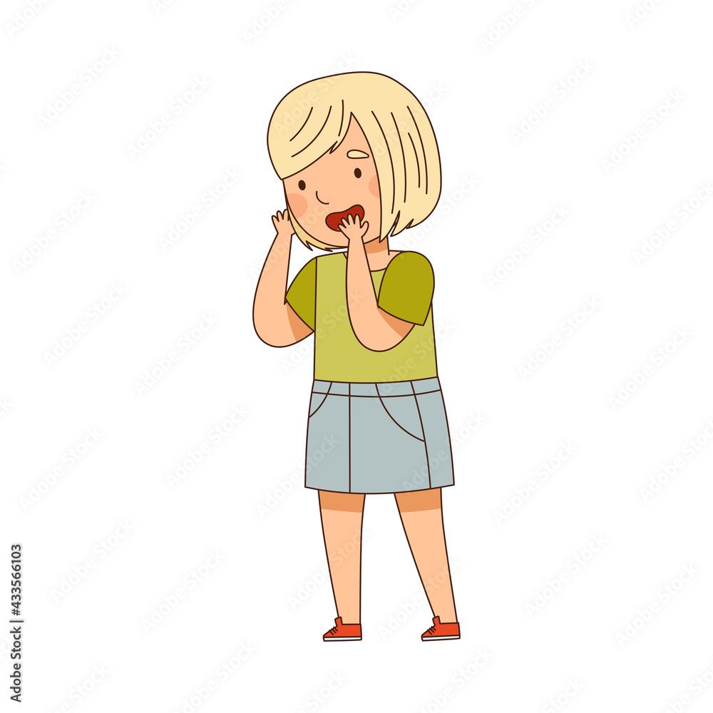 Little Blond Girl Standing Looking at Something with Interest Vector Illustration Little Blond Girl Standing Looking at Something with Interest Vector Illustration