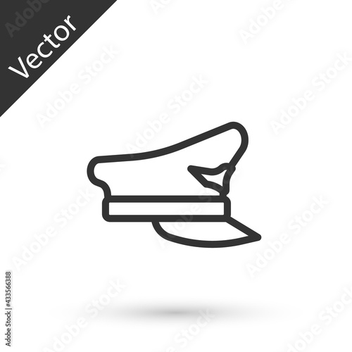Grey line Pilot hat icon isolated on white background. Vector