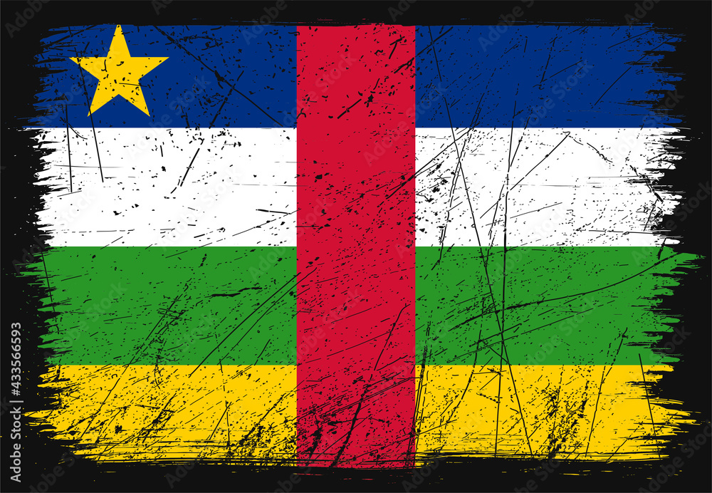 Creative grunge flag of Central African Republic country. Happy independence day of Central African Republic. Brush flag on shiny black background