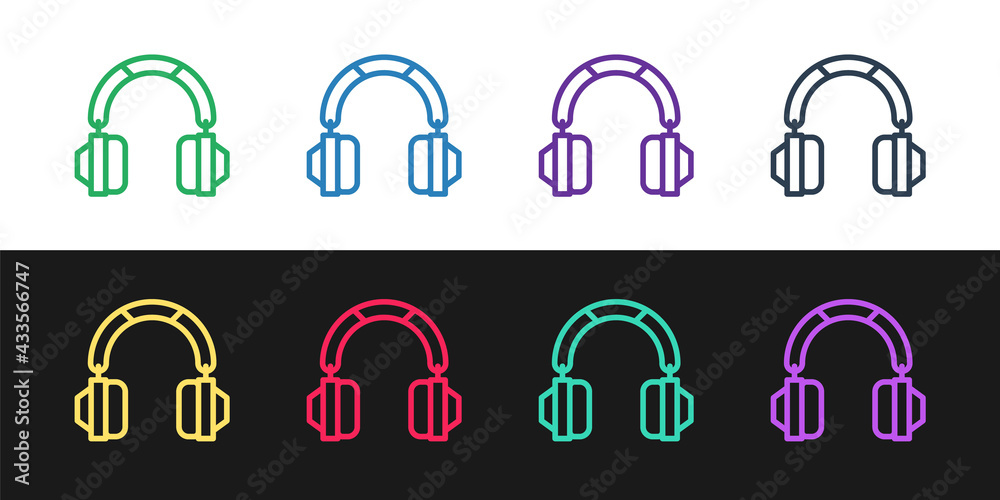 Set line Headphones icon isolated on black and white background. Earphones. Concept for listening to music, service, communication and operator. Vector Set line Headphones icon isolated on black and white background. Earphones. Concept for listening to music, service, communication and operator. Vector