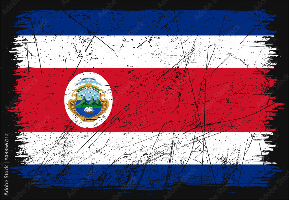Creative grunge flag of Costa Rica country. Happy independence day of Costa Rica. Brush flag on shiny black background Creative grunge flag of Costa Rica country. Happy independence day of Costa Rica. Brush flag on shiny black background