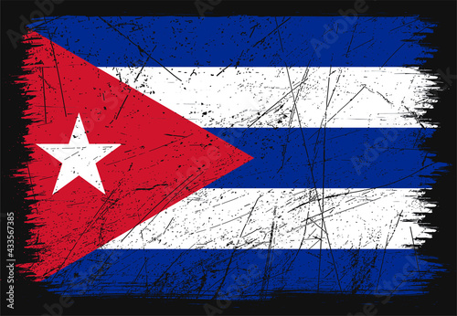 Creative grunge flag of Cuba country. Happy independence day of Cuba. Brush flag on shiny black background