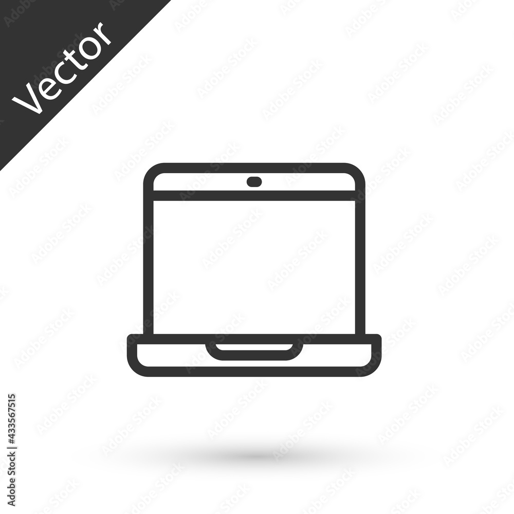 Grey line Laptop icon isolated on white background. Computer notebook with empty screen sign. Vector Grey line Laptop icon isolated on white background. Computer notebook with empty screen sign. Vector