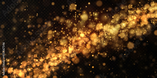 Glittering particles of fairy dust. Magic concept. Abstract festive background. Christmas background. Space background.
