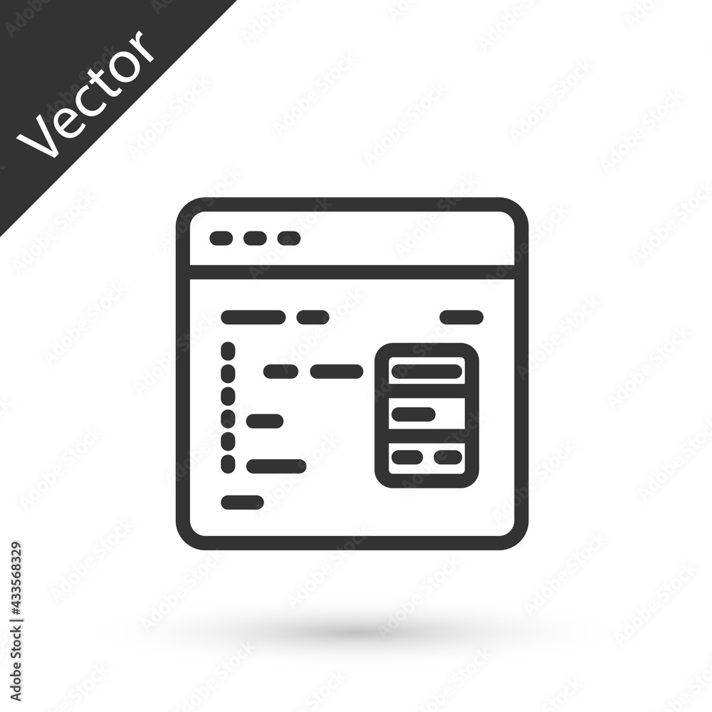 Grey line Software, web developer programming code icon isolated on white background. Javascript computer script random parts of program code. Vector Grey line Software, web developer programming code icon isolated on white background. Javascript computer script random parts of program code. Vector