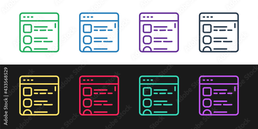 Set line Browser files icon isolated on black and white background. Vector