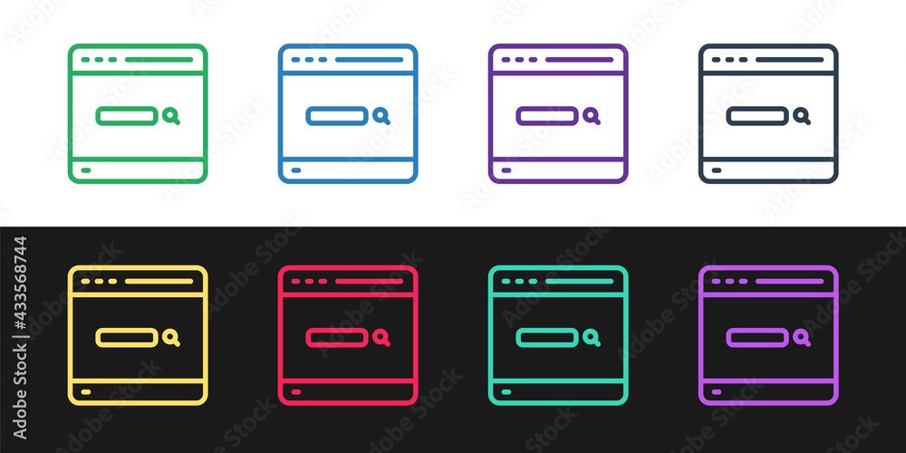 Set line Search engine icon isolated on black and white background. Vector Set line Search engine icon isolated on black and white background. Vector