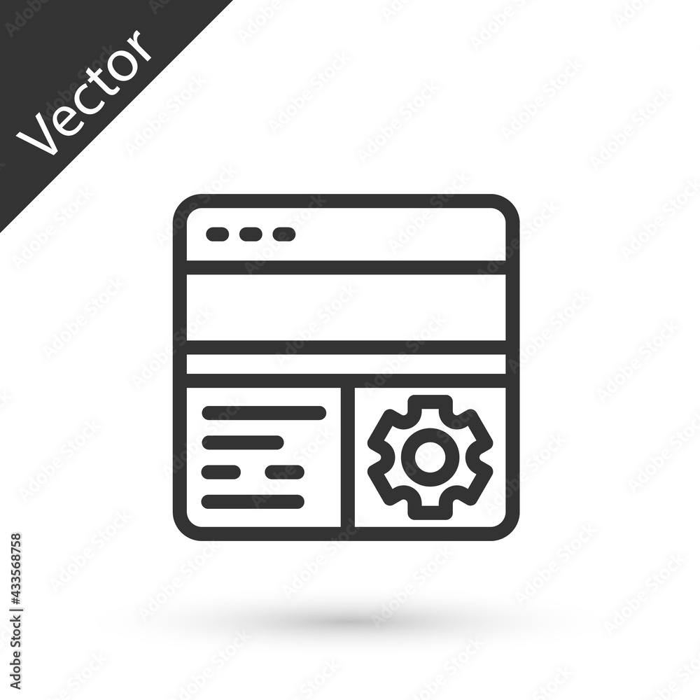 Grey line Debugging icon isolated on white background. Debugging tool. Magnifying glass on bug programming. Testing and setting software. Vector