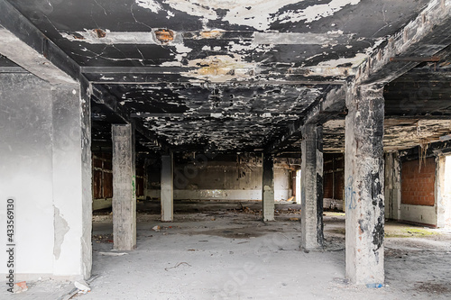 Inside view of a burned down building 