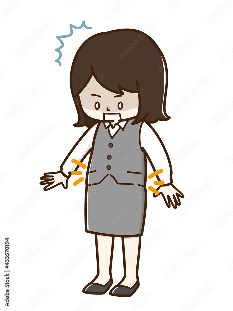 事務服がピチピチになっていることに気付いた女性
事務服がピチピチになっていることに気付いた女性