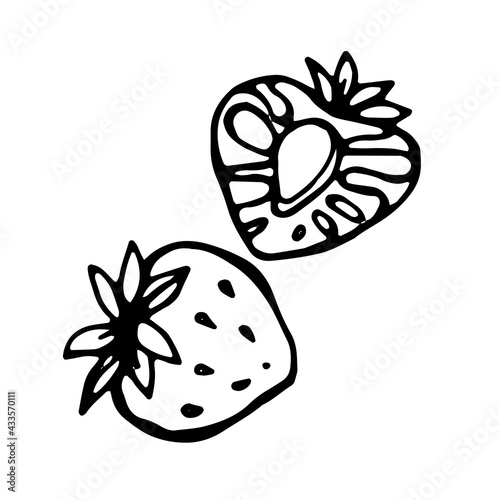 strawberry, black outline drawn by pen