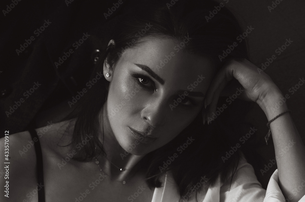 Black and white portrait of a beautiful young woman Black and white portrait of a beautiful young woman