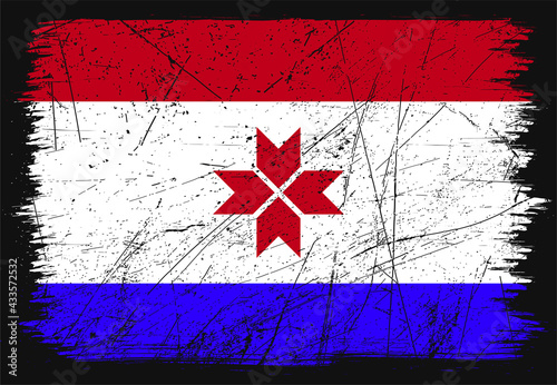 Creative grunge flag of Mordovia country. Happy national day of Mordovia. Brush flag on shiny black background