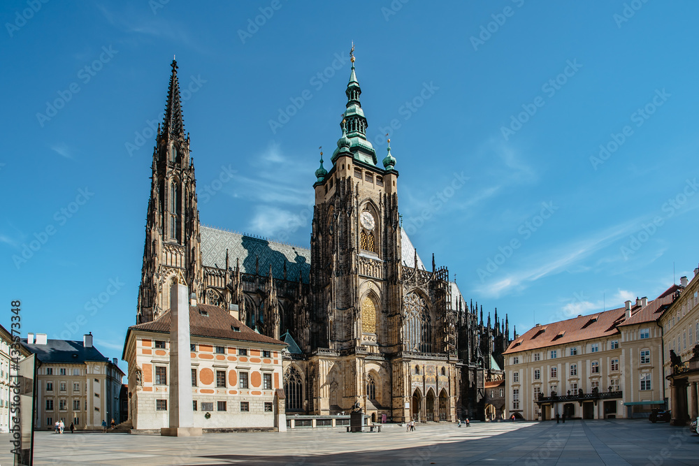Gothic St. Vitus Cathedral within the Prague Castle complex,Czech Republic.Most important famous monument in city.Spiritual historical symbol of Czechia with Royal Crypt and chapels.European heritage
