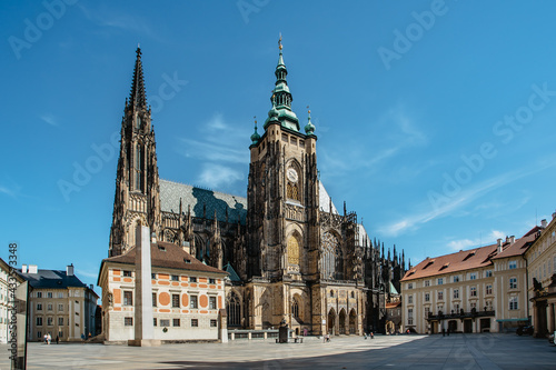 Gothic St. Vitus Cathedral within the Prague Castle complex,Czech Republic.Most important famous monument in city.Spiritual historical symbol of Czechia with Royal Crypt and chapels.European heritage photo