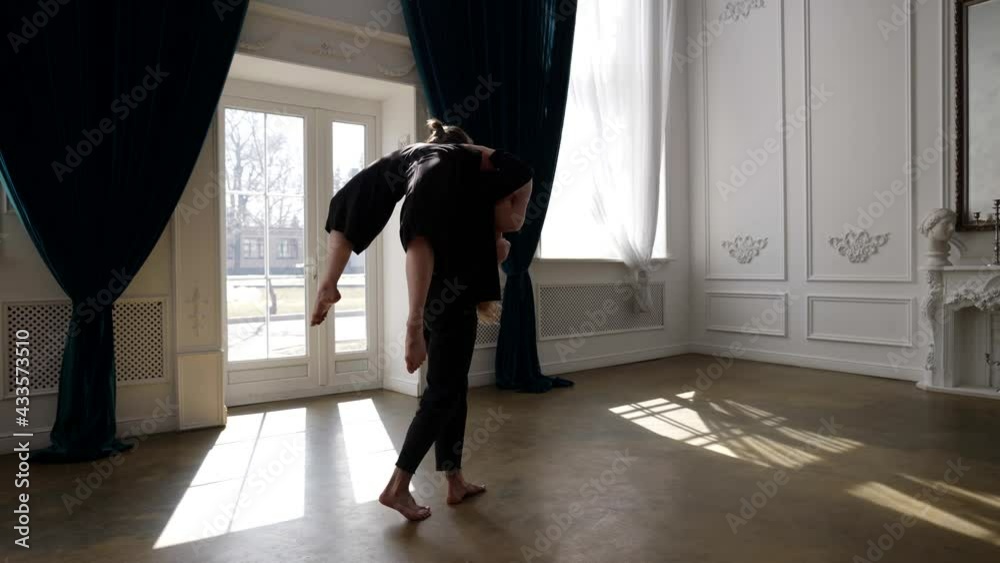 dance lift and contemporary dancing movements, pair of man and woman are rehearsing dance lift and contemporary dancing movements, pair of man and woman are rehearsing