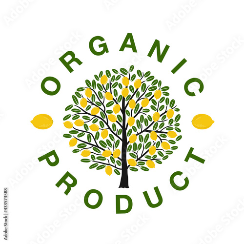 Logo en forme de tampon rond pour des productions biologiques de citrons avec au centre un citronnier.