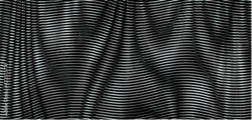 Dark monochrome abstract texture with wavy shapes of linear moire effect.t. Background saver for interior decor, wall panel, mobile apps, business card, image of blog. Vector illustration
