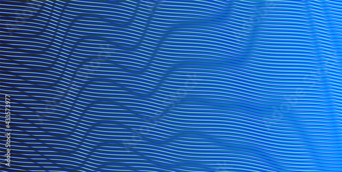 Futuristic abstract dark blue textured banner with wavy lines and moire effect. Indigo wave background saver for interior decor, wall panel, mobile apps, business card, image of blog.