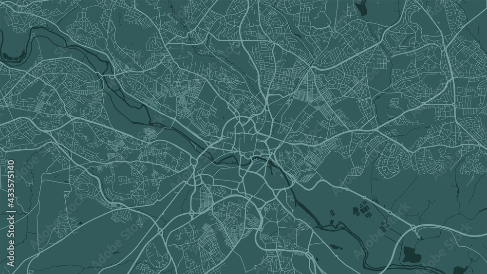 Fototapeta premium Green Leeds city area vector background map, streets and water cartography illustration.