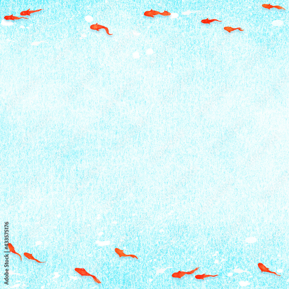正方形 赤い金魚と夏背景 水色の和紙 Stock Illustration Adobe Stock